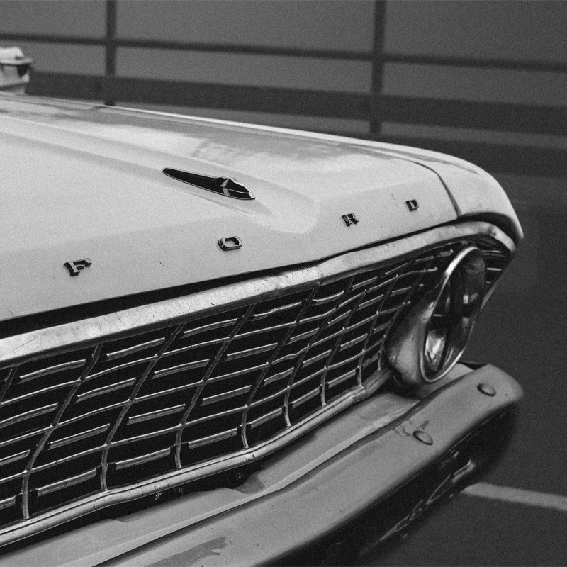 up close of Ford Falcon badge and grill